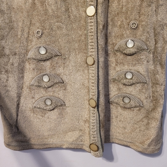 Vintage beaded velour sweater, olive, size large to XL - Picture 6 of 7